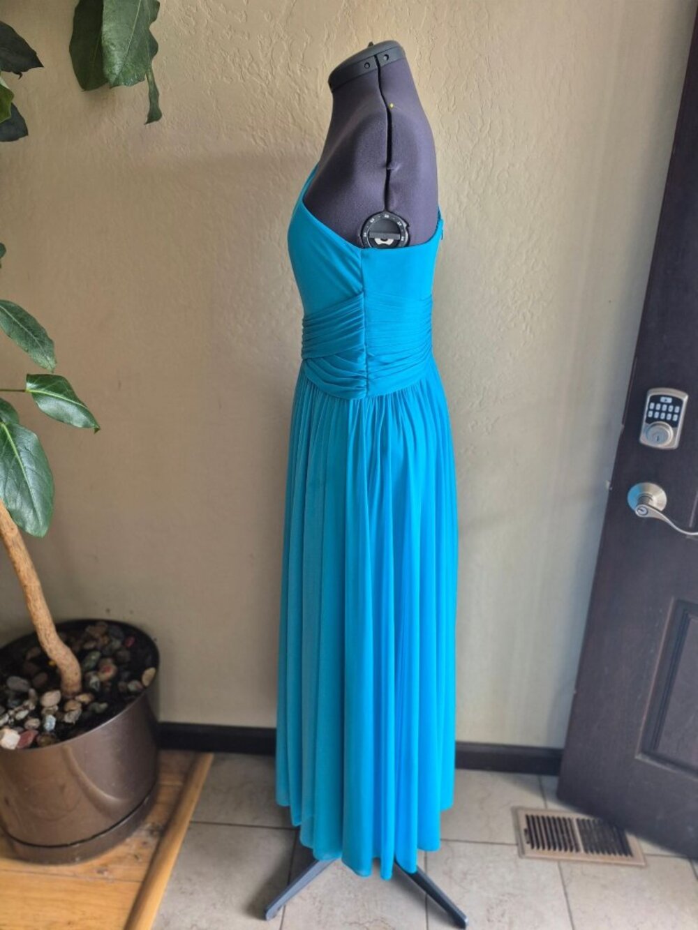 David's Bridal One Shoulder Malibu Blue Maxi Dress Size M - Picture 4 of 9